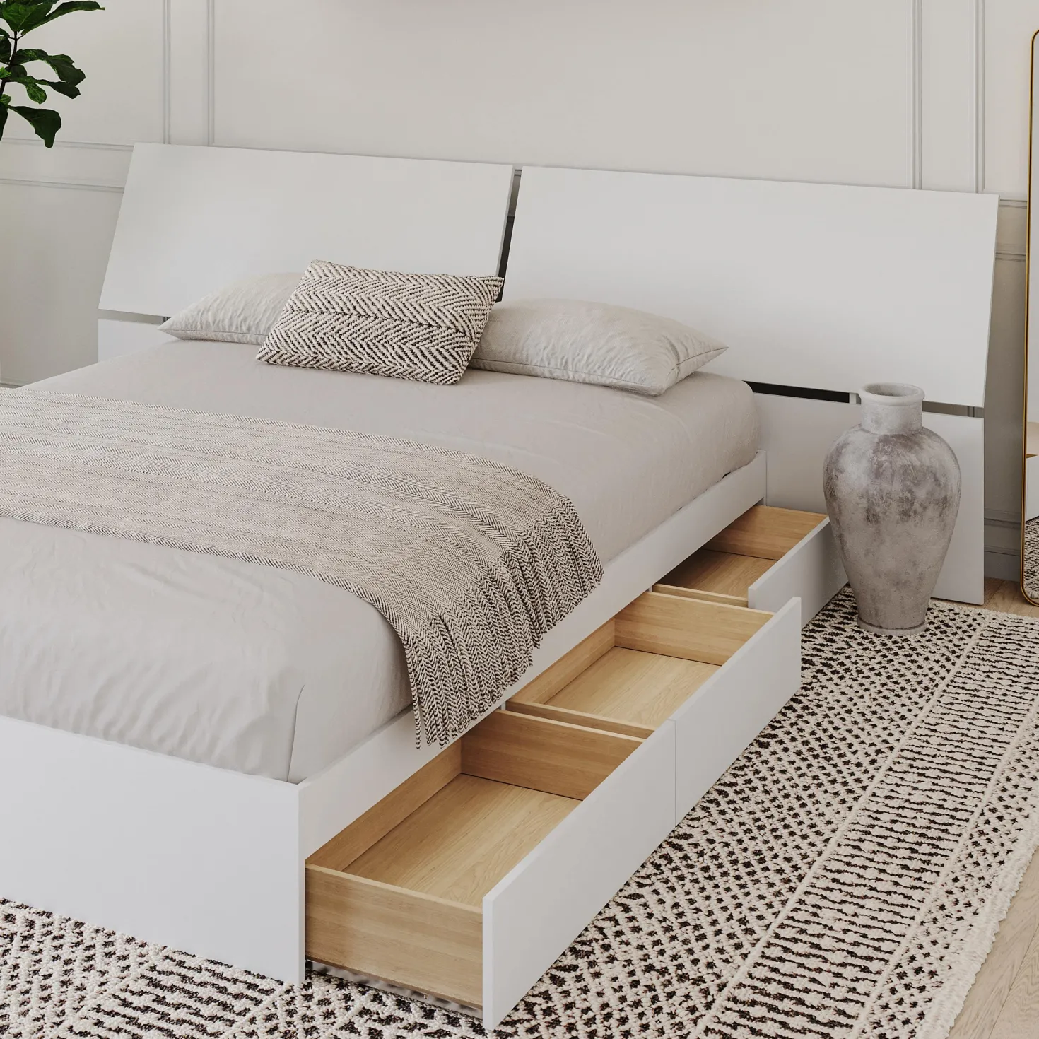 Grand lit avec rangement 3 tiroirs (60") - Nexera