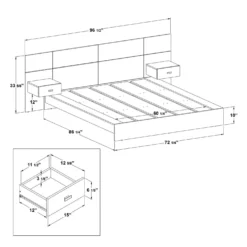Grand lit plateforme avec panneaux et tables de chevet (60