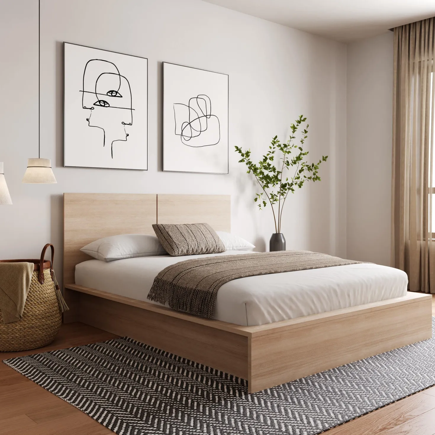 Grand lit plateforme avec tête de lit (60") - Nexera