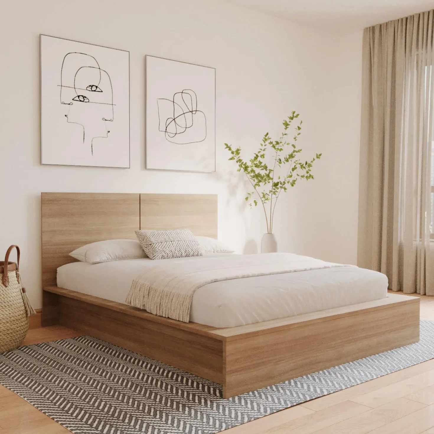 Grand lit plateforme avec tête de lit (60") - Nexera