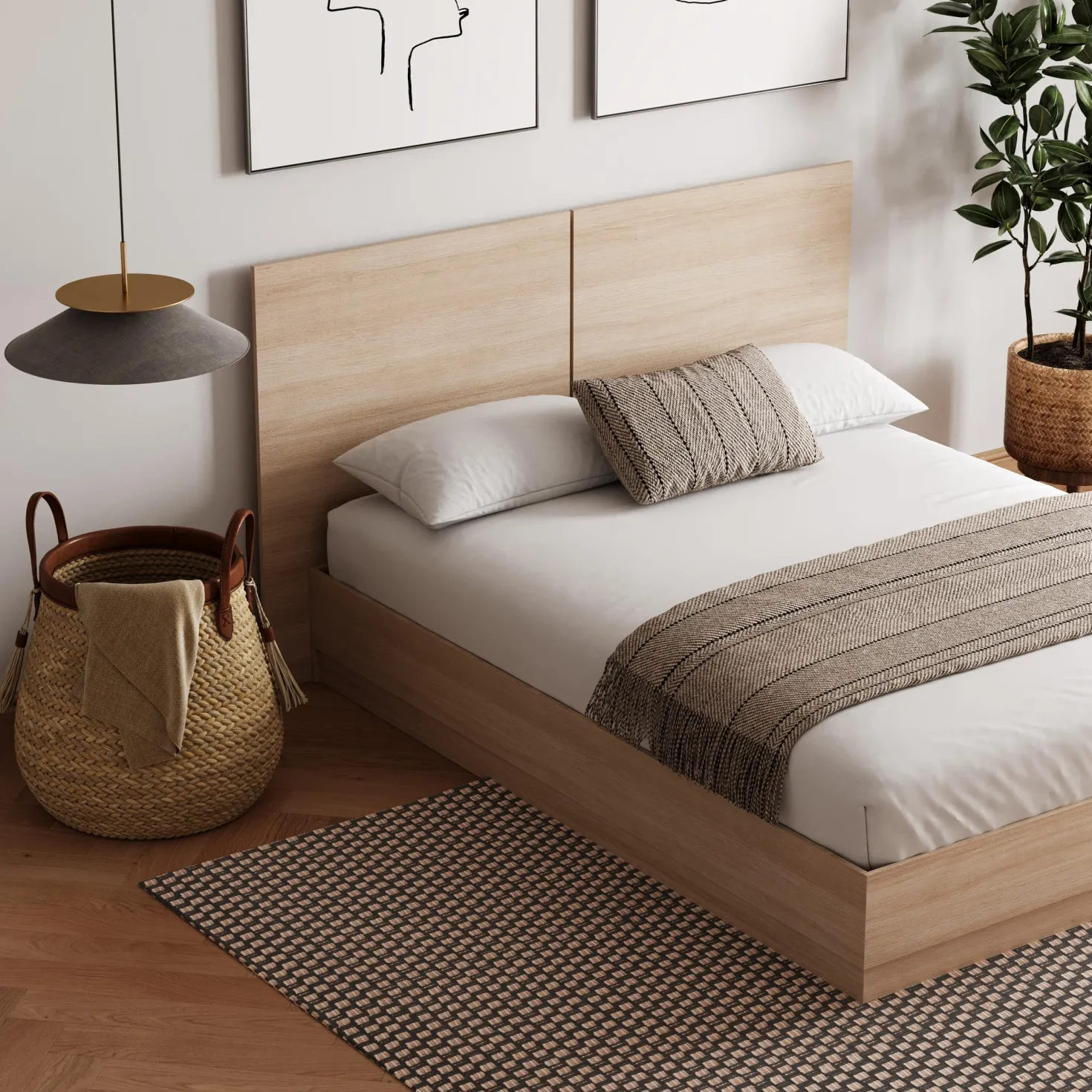 Grand lit plateforme avec tête de lit (60") - Nexera