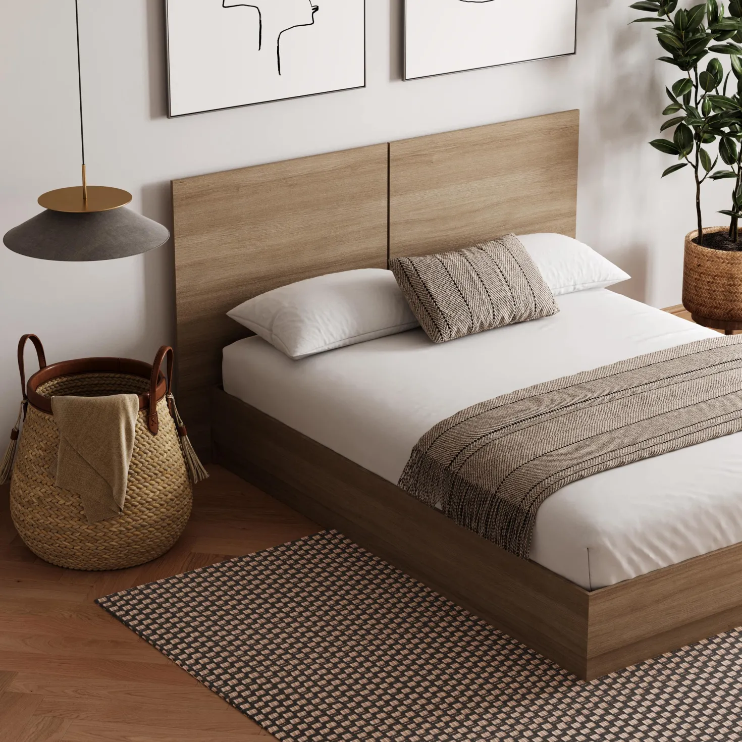 Grand lit plateforme avec tête de lit (60") - Nexera