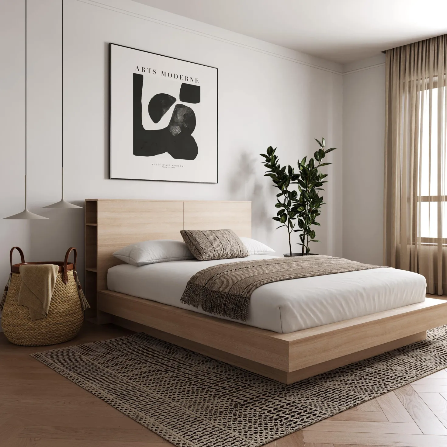 Grand lit plateforme avec tête de lit (60") - Nexera