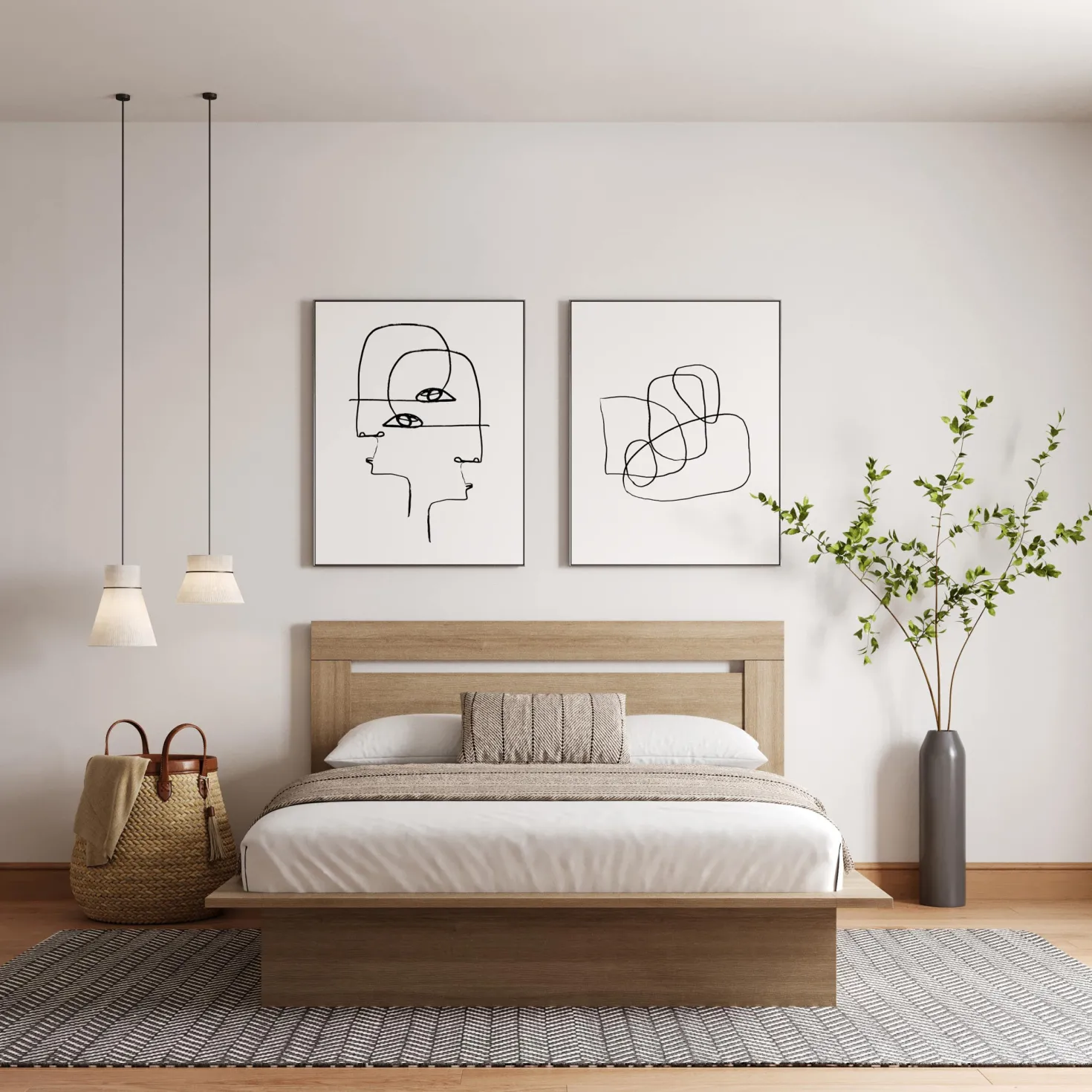 Grand lit plateforme avec tête de lit (60") - Nexera