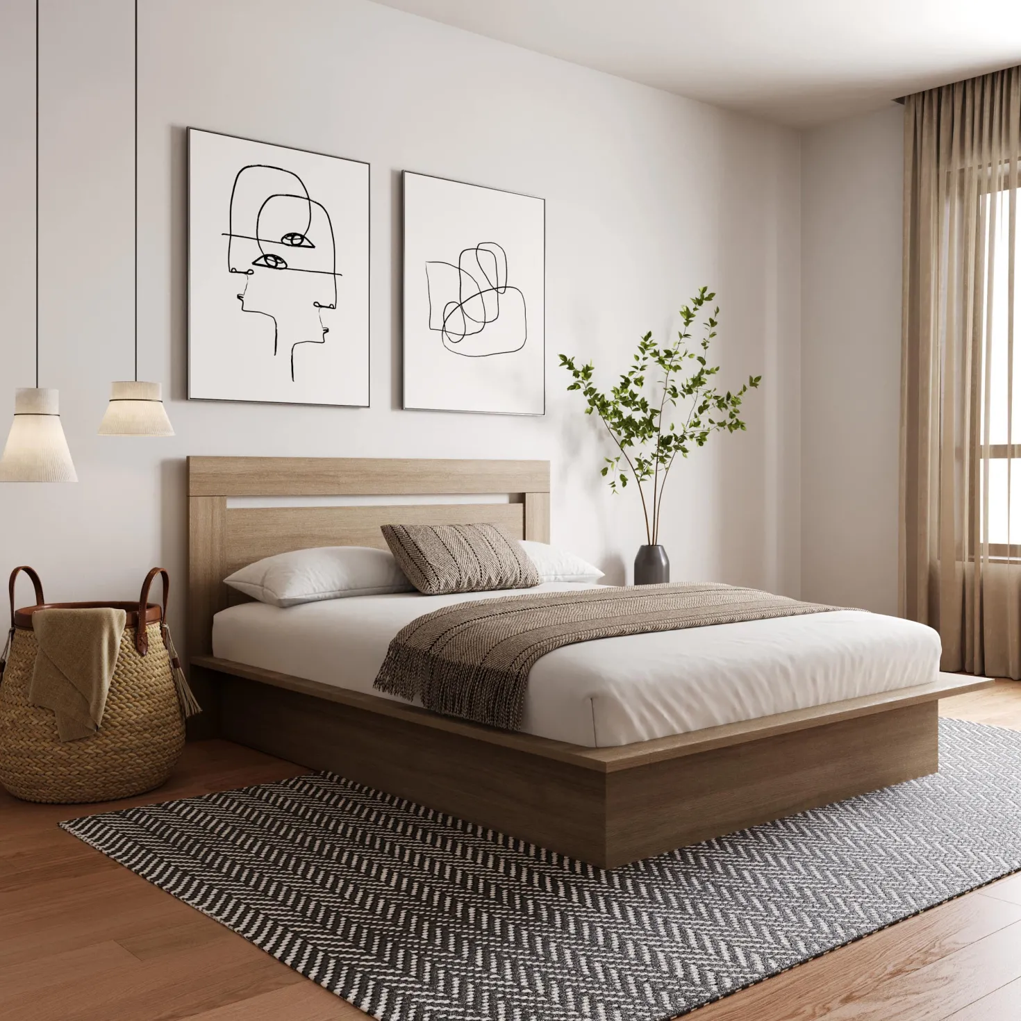 Grand lit plateforme avec tête de lit (60") - Nexera