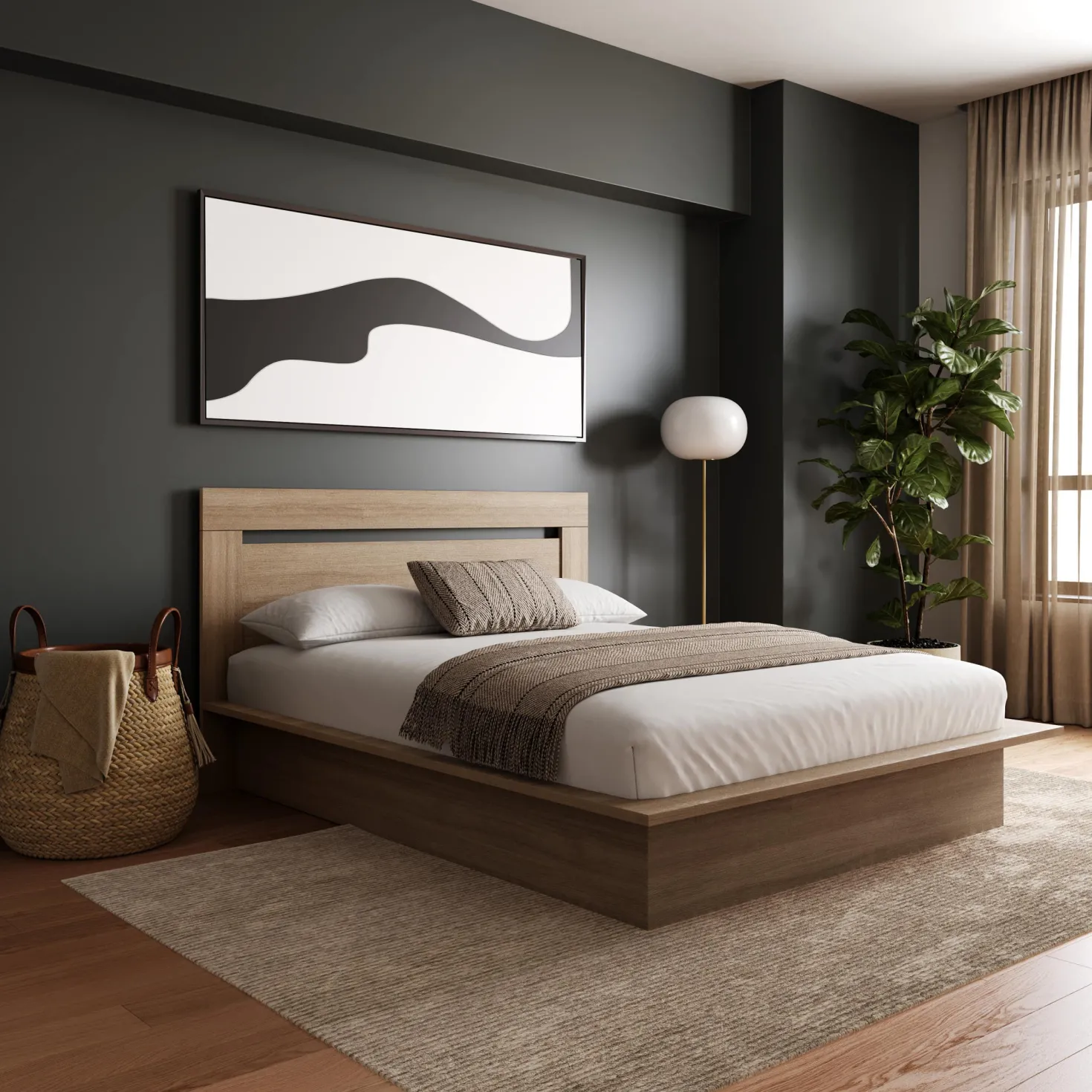 Grand lit plateforme avec tête de lit (60") - Nexera