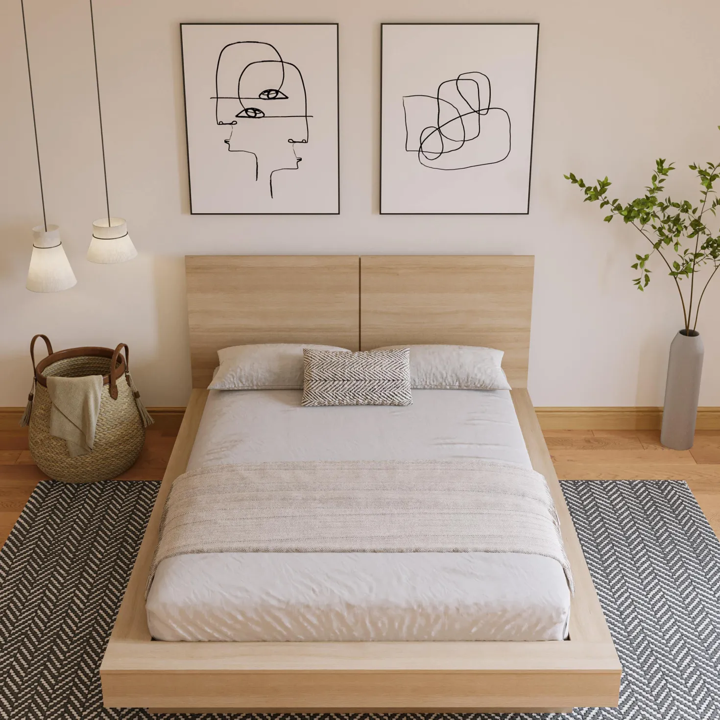 Grand lit plateforme avec tête de lit (60") - Nexera