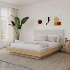Grand lit plateforme en tissu avec tête de lit (60