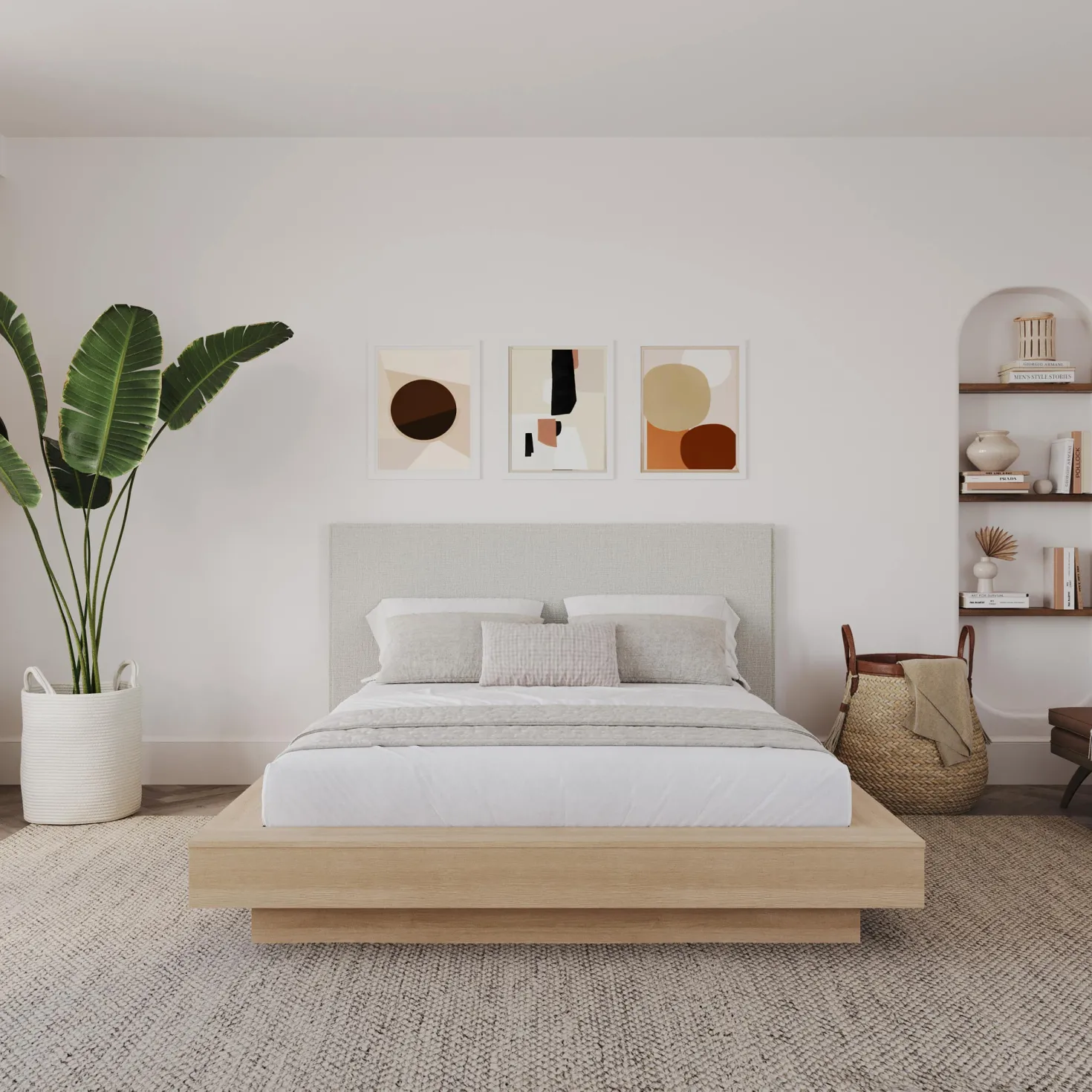 Grand lit plateforme en tissu avec tête de lit (60") - Nexera