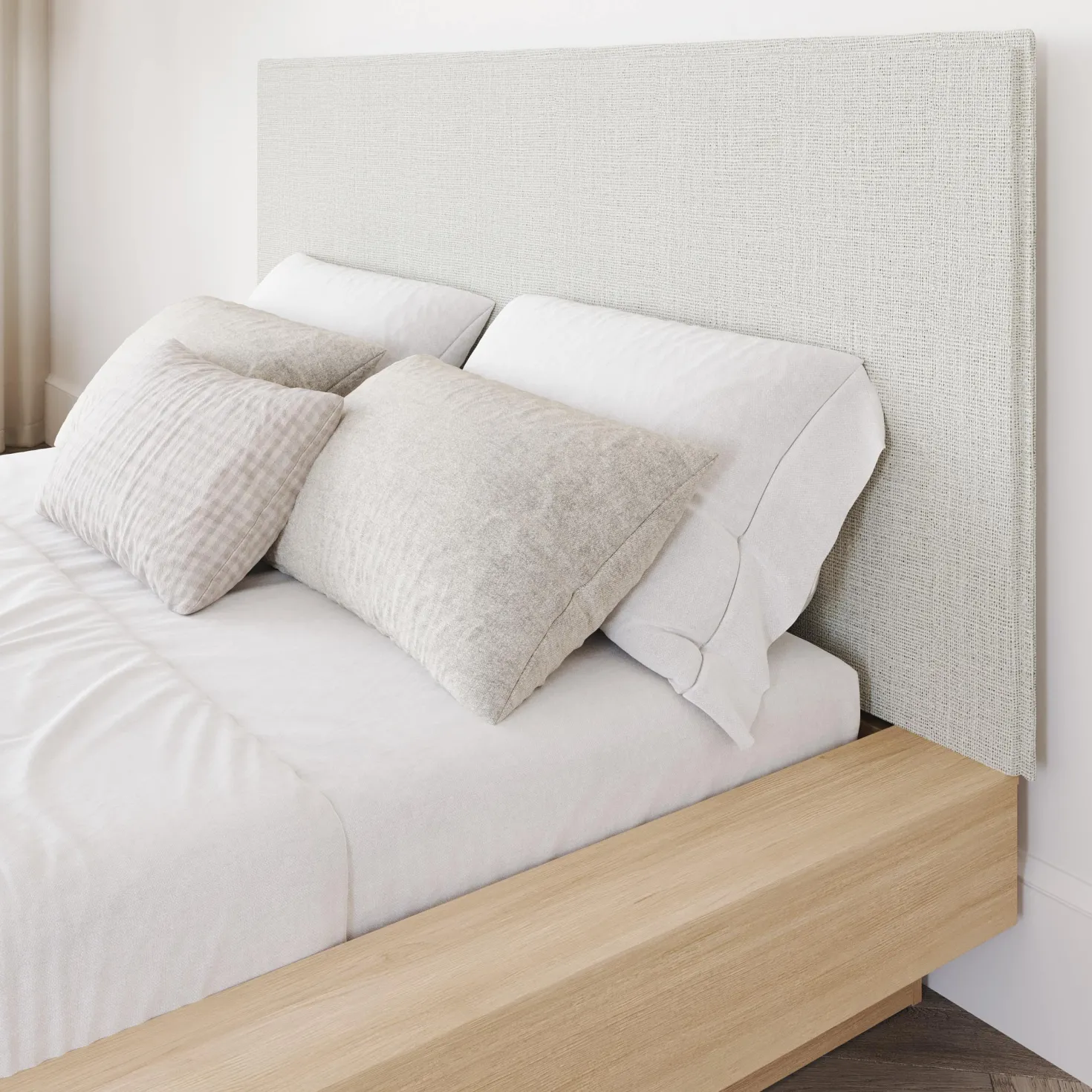 Grand lit plateforme en tissu avec tête de lit (60") - Nexera