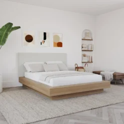 Grand lit plateforme en tissu avec tête de lit (60