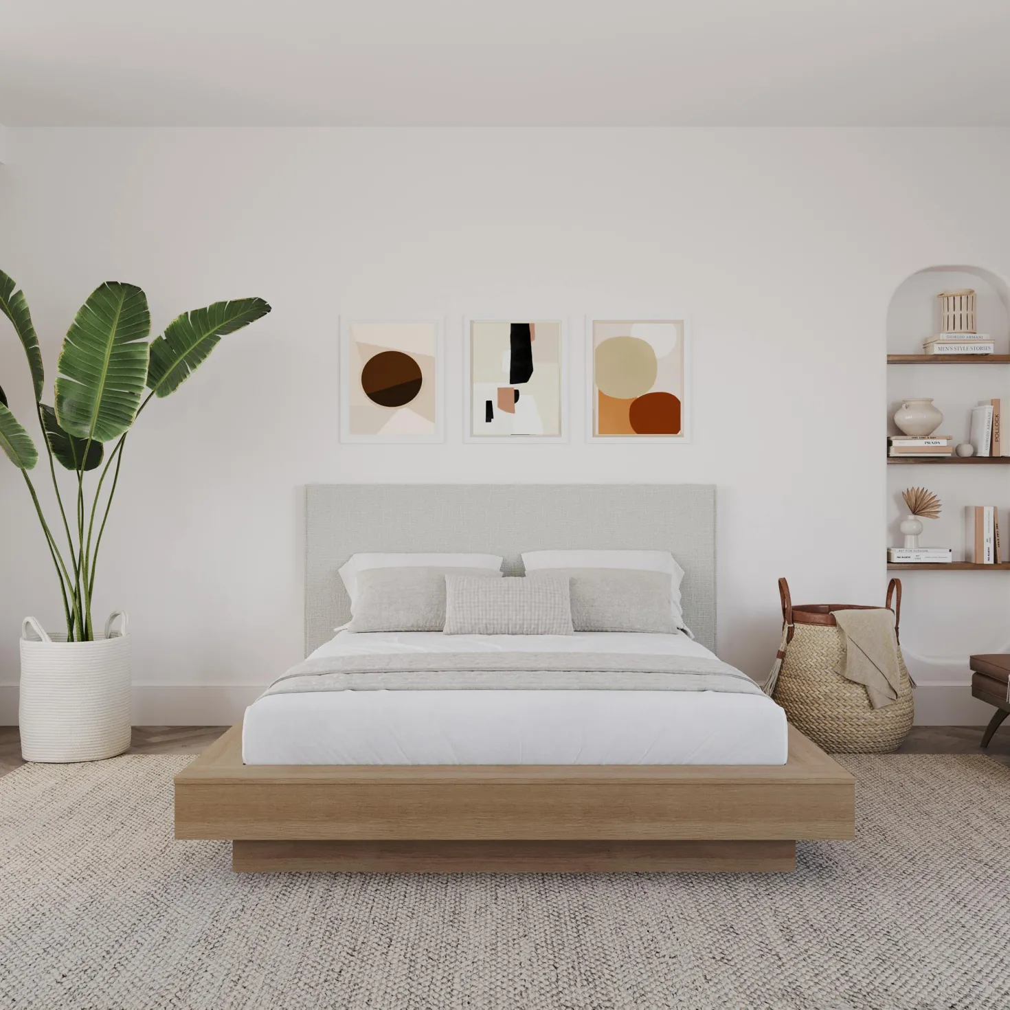 Grand lit plateforme en tissu avec tête de lit (60") - Nexera