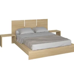 Grand lit plateforme et tables de chevet intégrées (60")