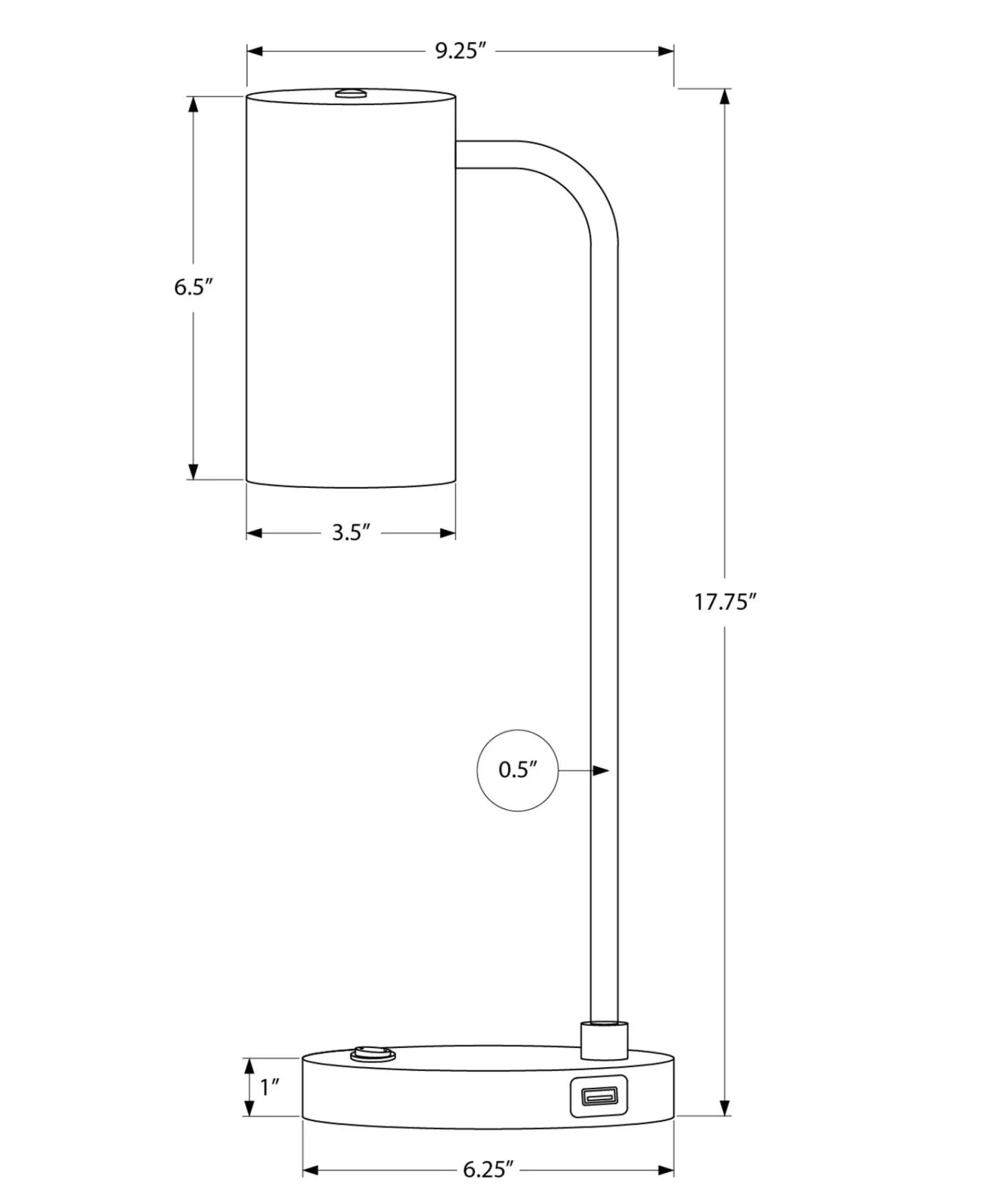 Lampe de table 18"H en métal avec ports usb