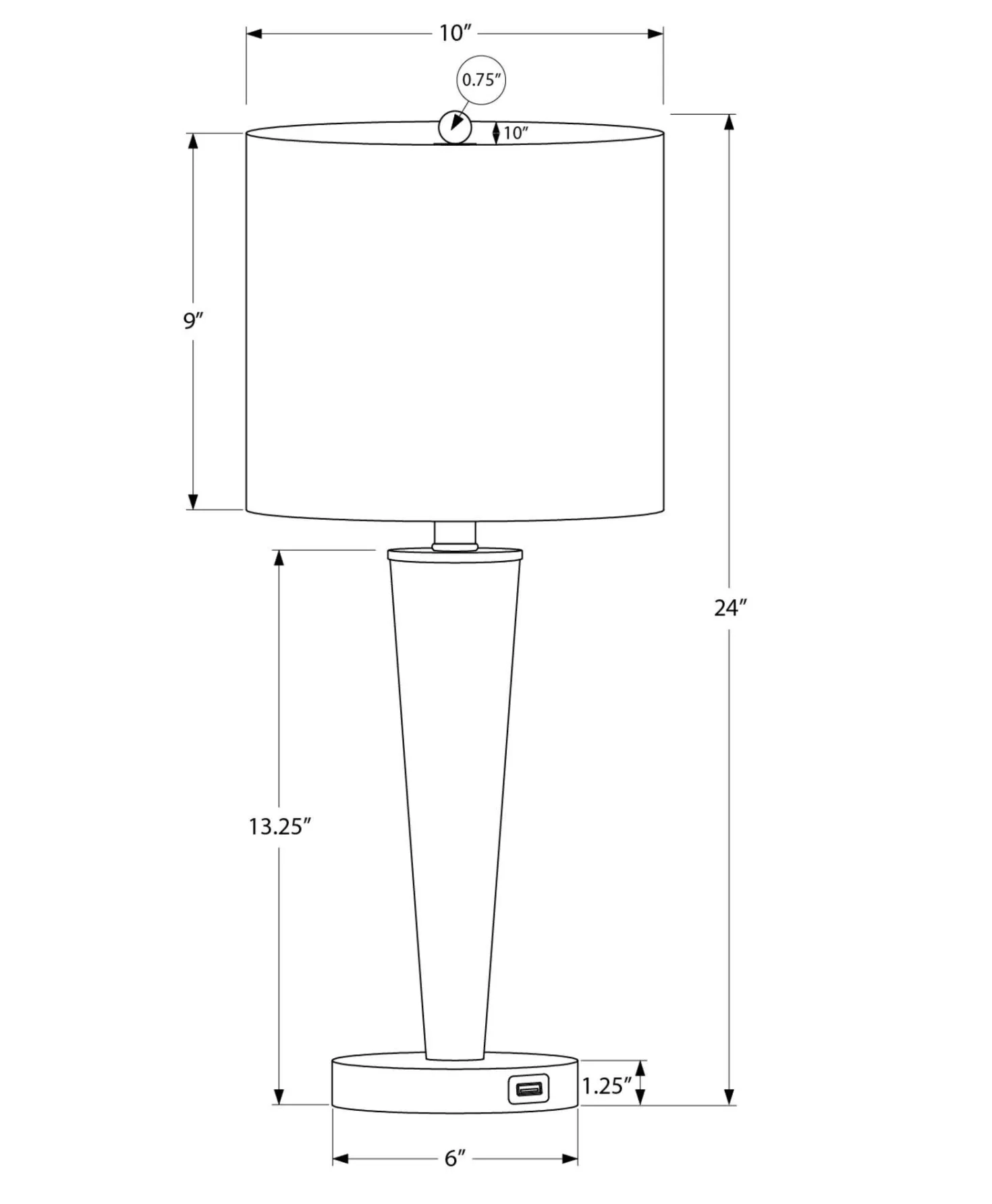 lampe de table 24"H en métal avec ports usb (bte de 2)