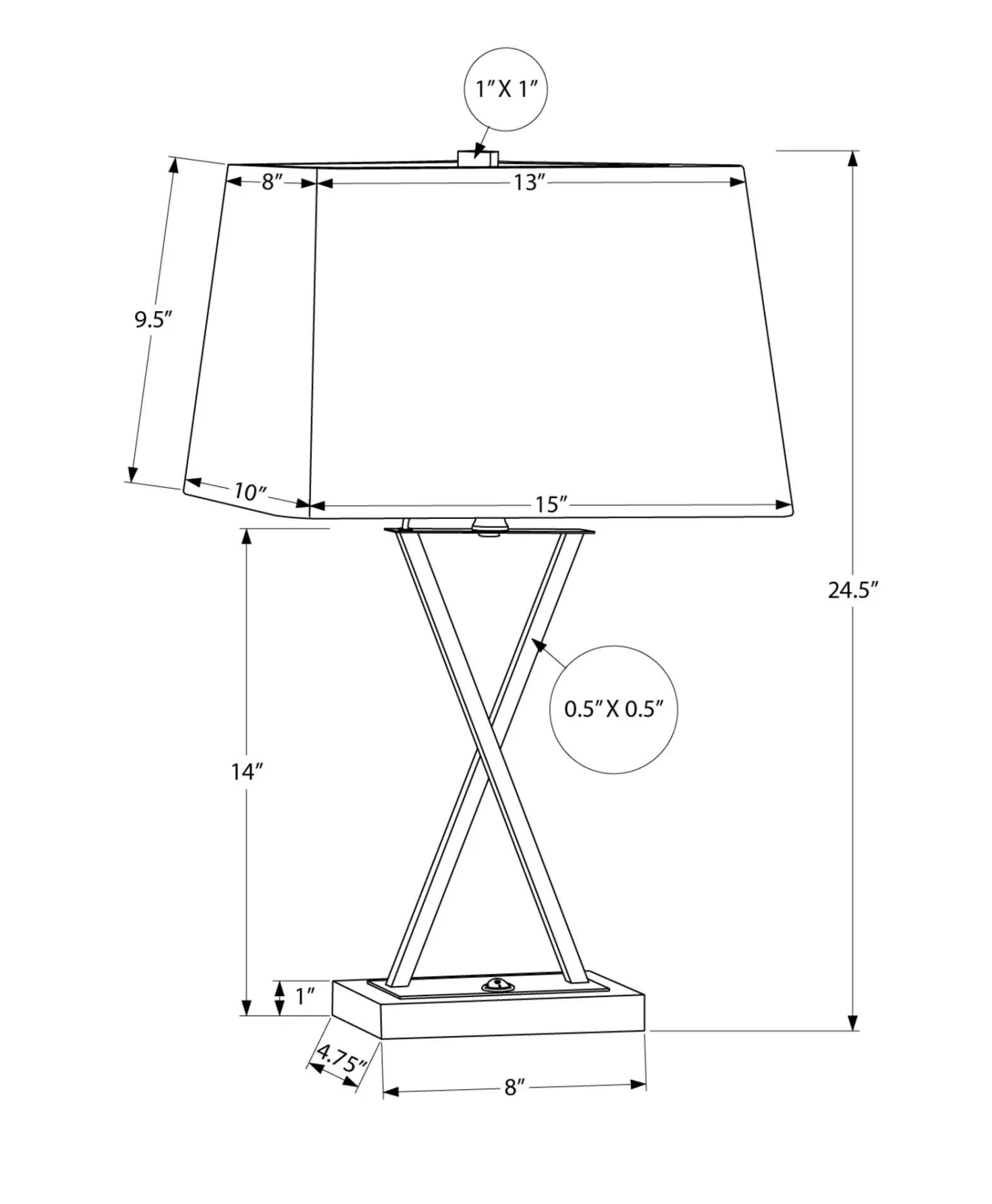 Lampe de table 25"H en métal avec ports usb