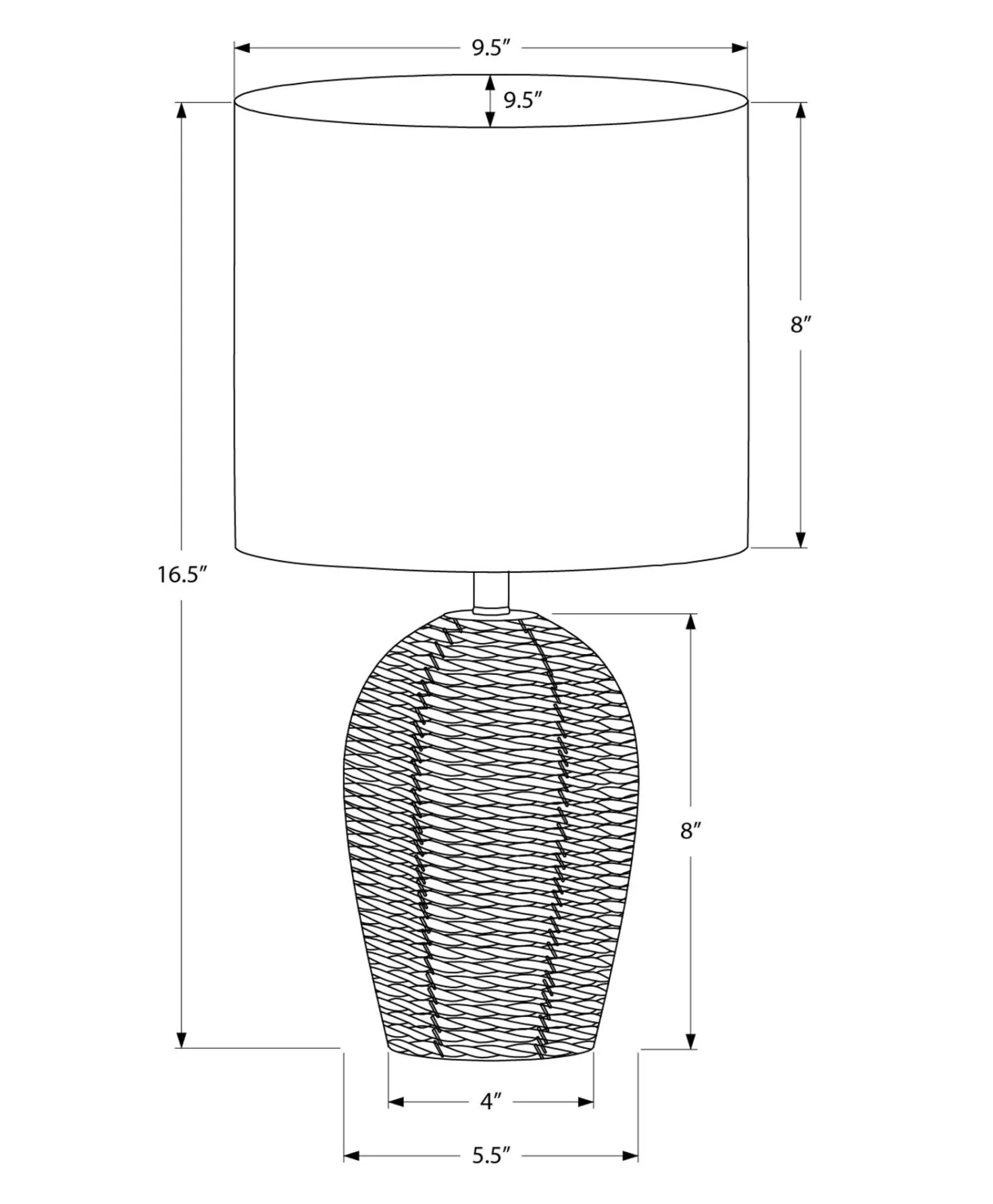 Lampe de table 17"H en rotin