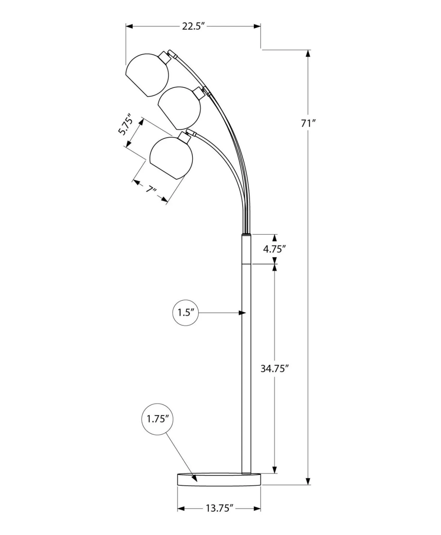Lampe sur pied 71" en métal
