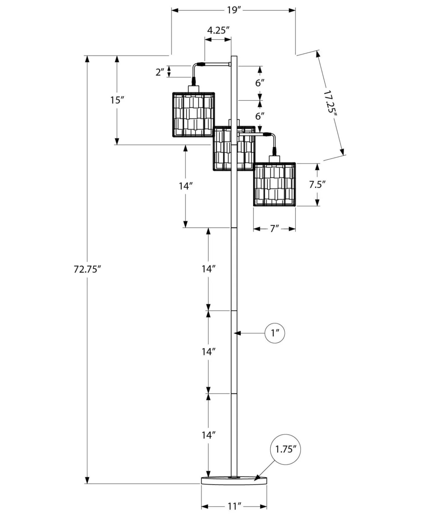 Lampe sur pied 73" en métal