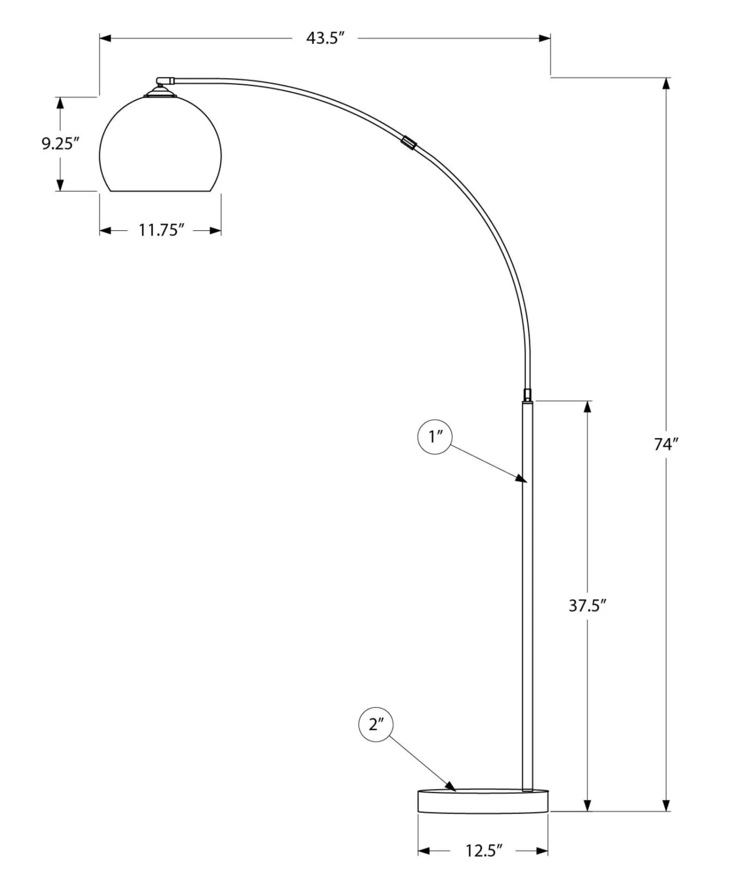Lampe sur pied 74" en métal