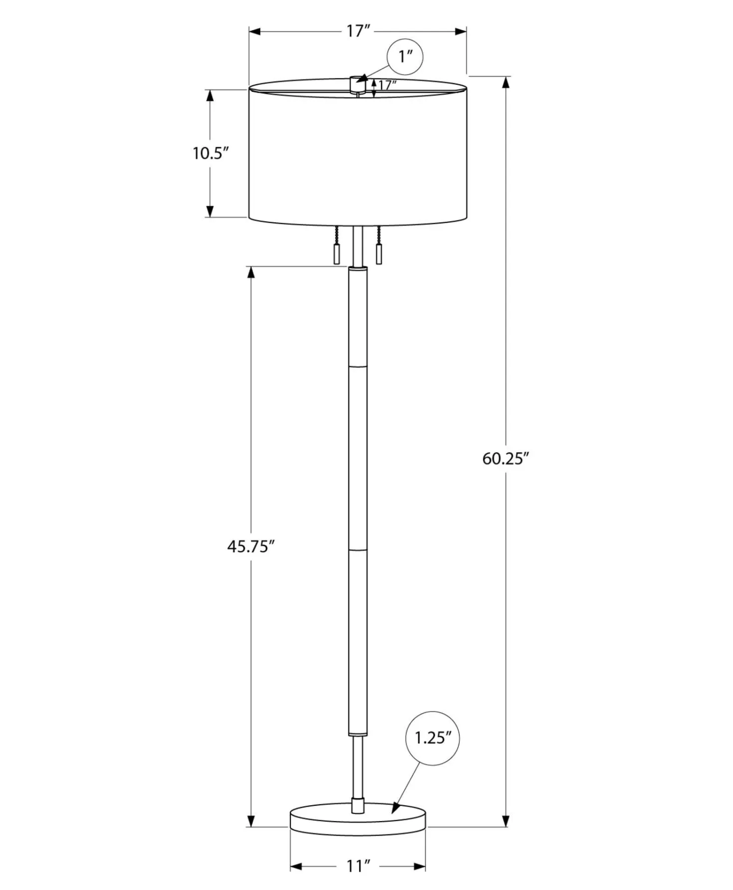 Lampe sur pied 60"H en métal