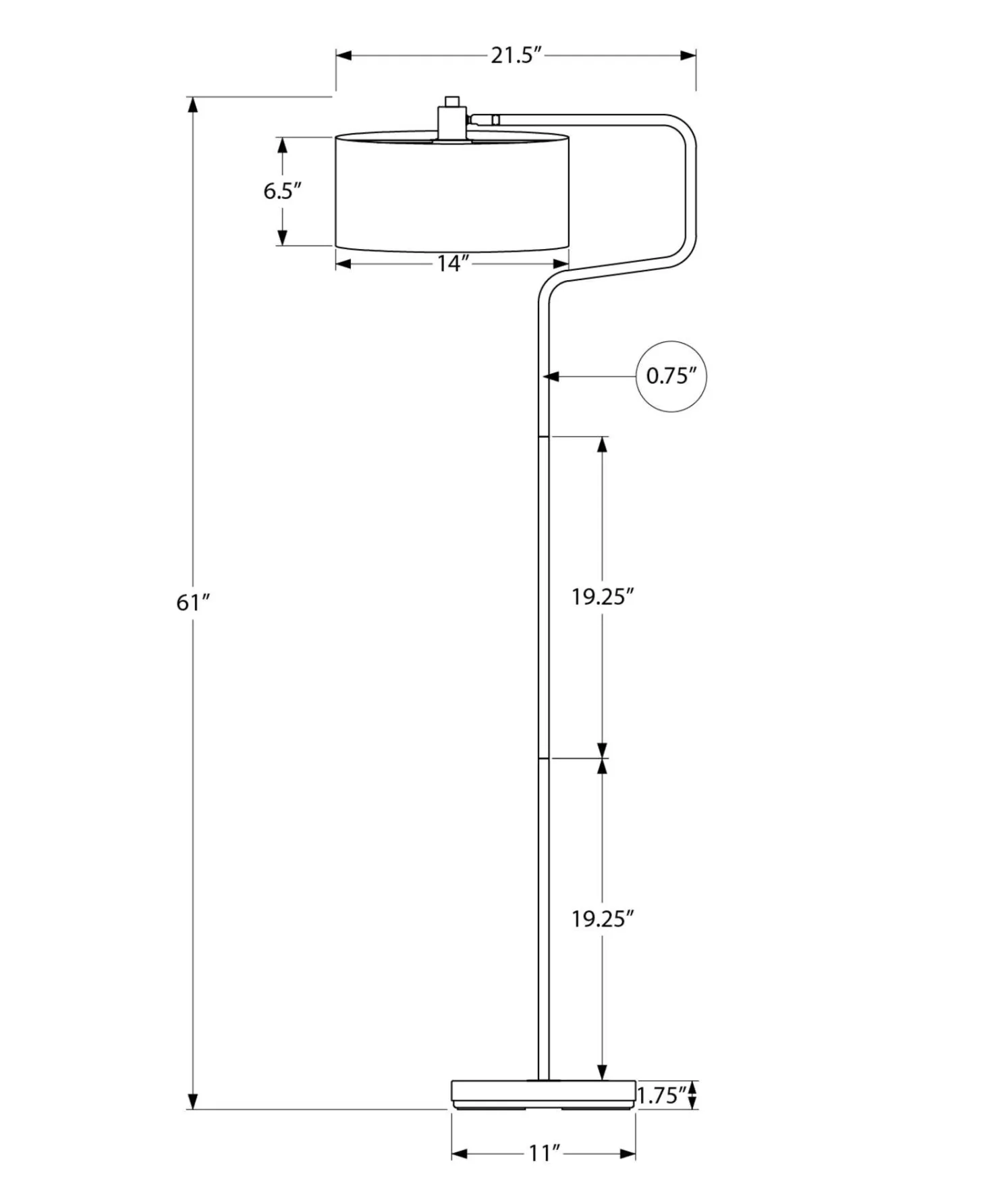 Lampe sur pied 61"H en métal