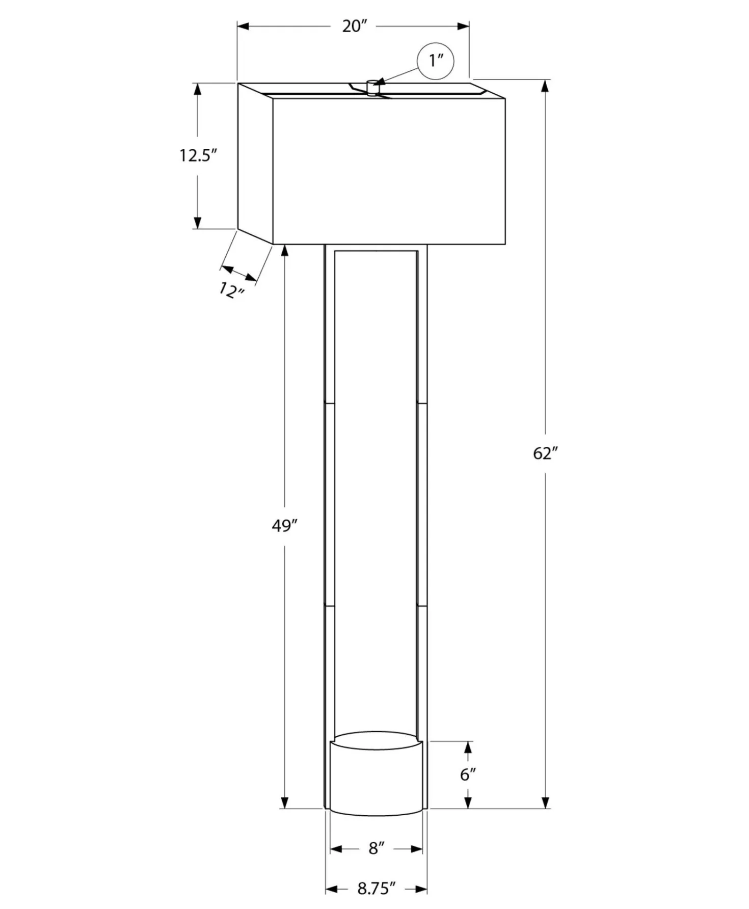 Lampe sur pied 62"H en métal