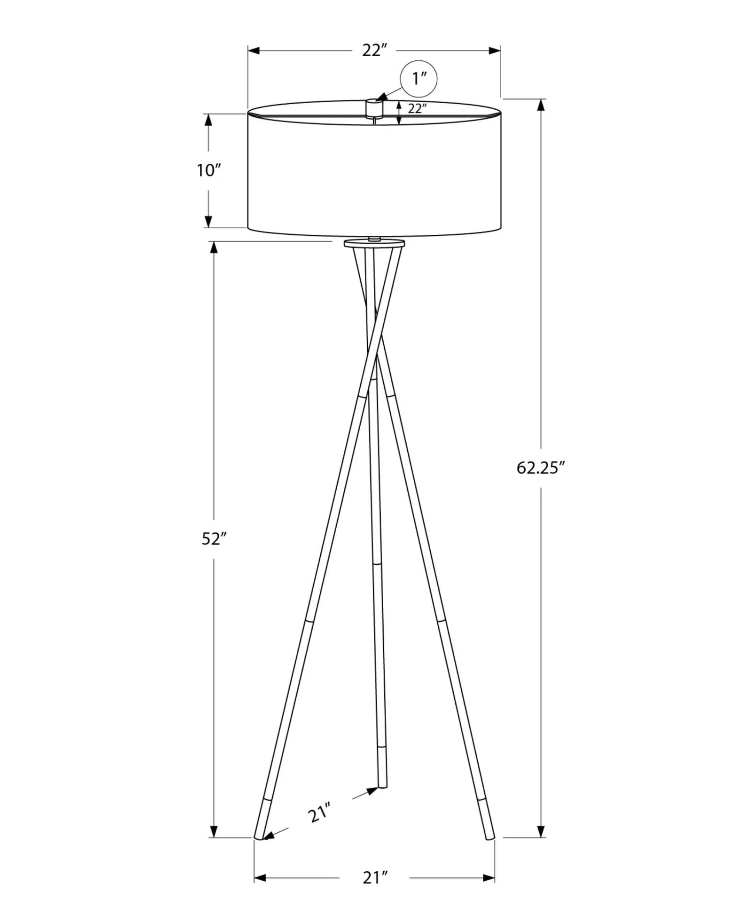 Lampe sur pied 62"H en métal