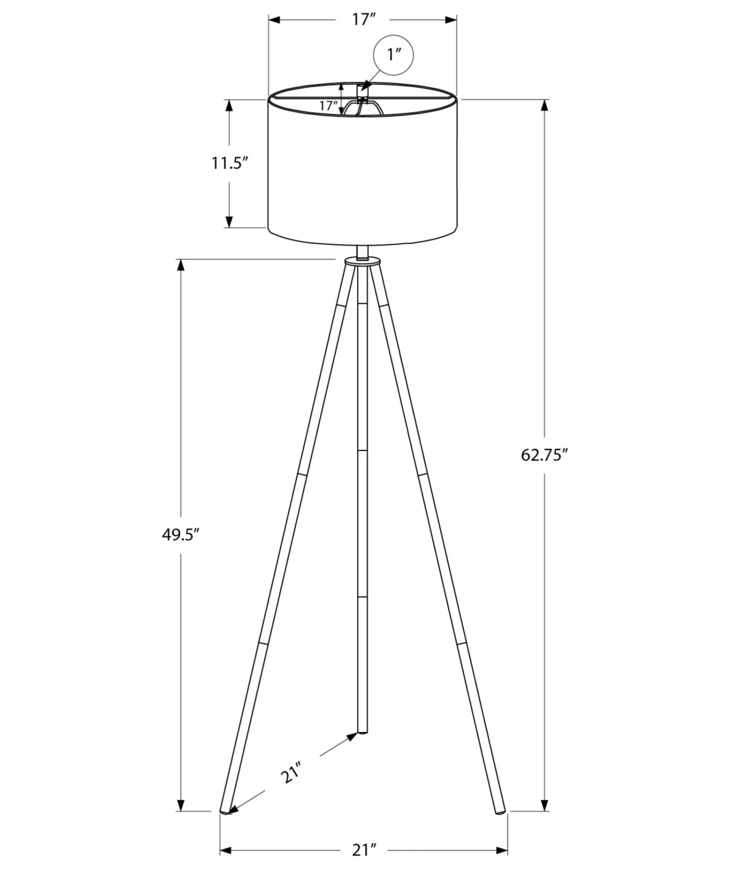 Lampe sur pied 63"H en métal