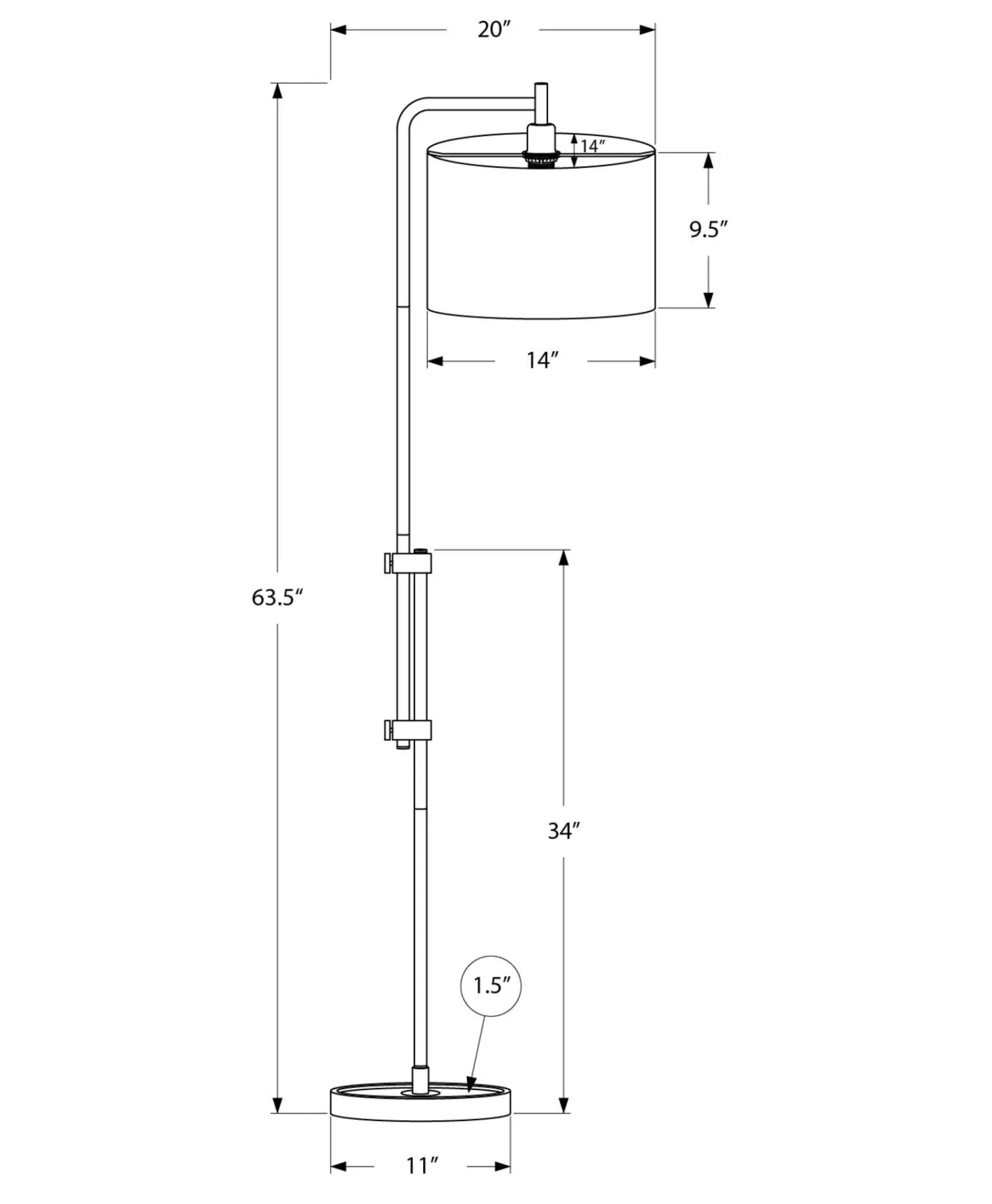Lampe sur pied 63"H en métal