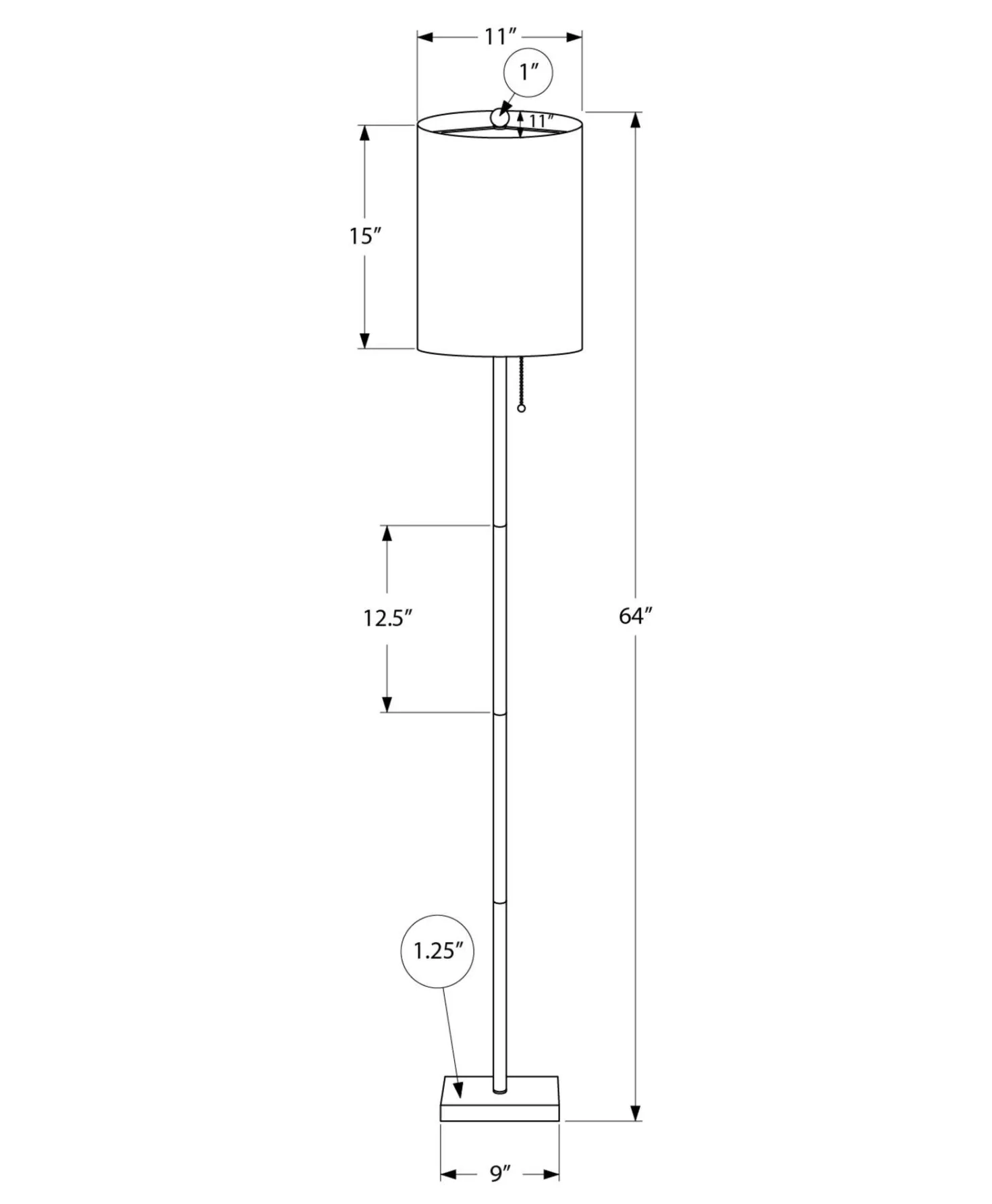 Lampe sur pied 64"H en métal