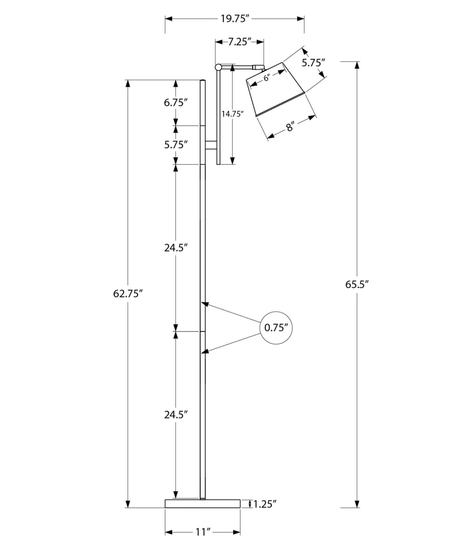 Lampe sur pied 65"H en métal