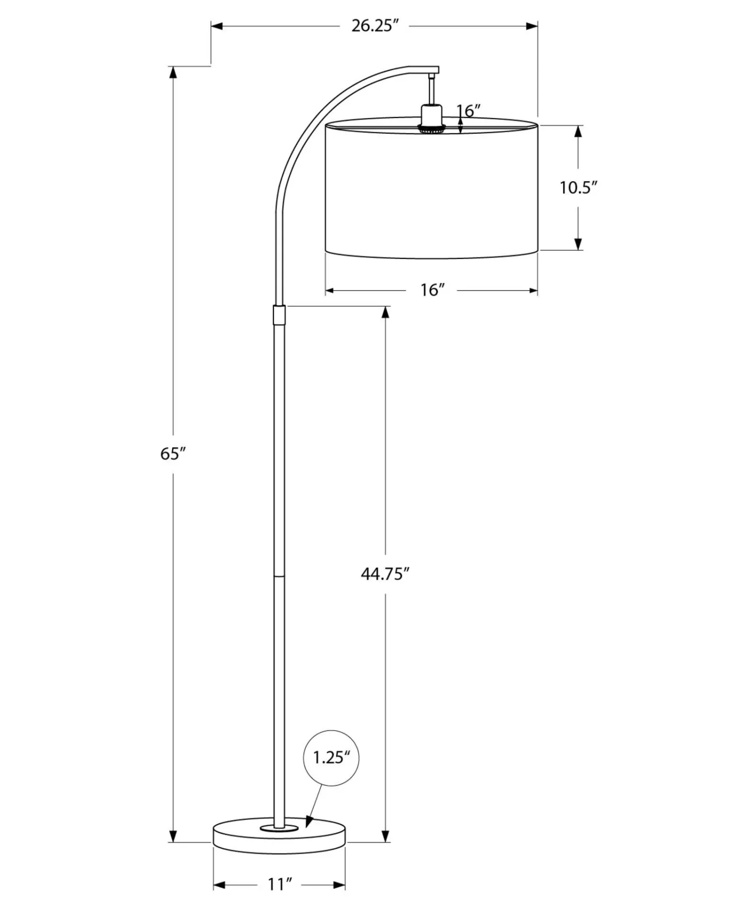 Lampe sur pied 65"H en métal