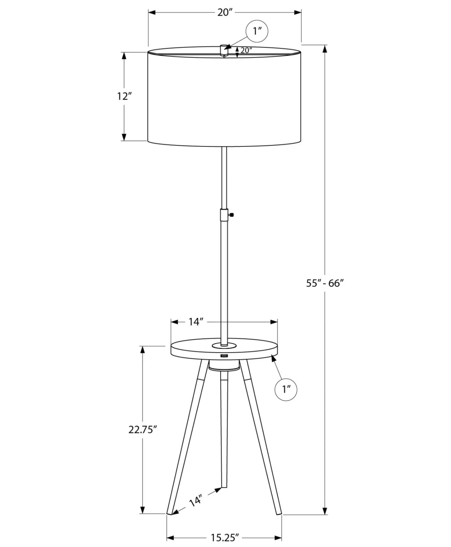Lampe sur pied 63"H en métal avec ports usb