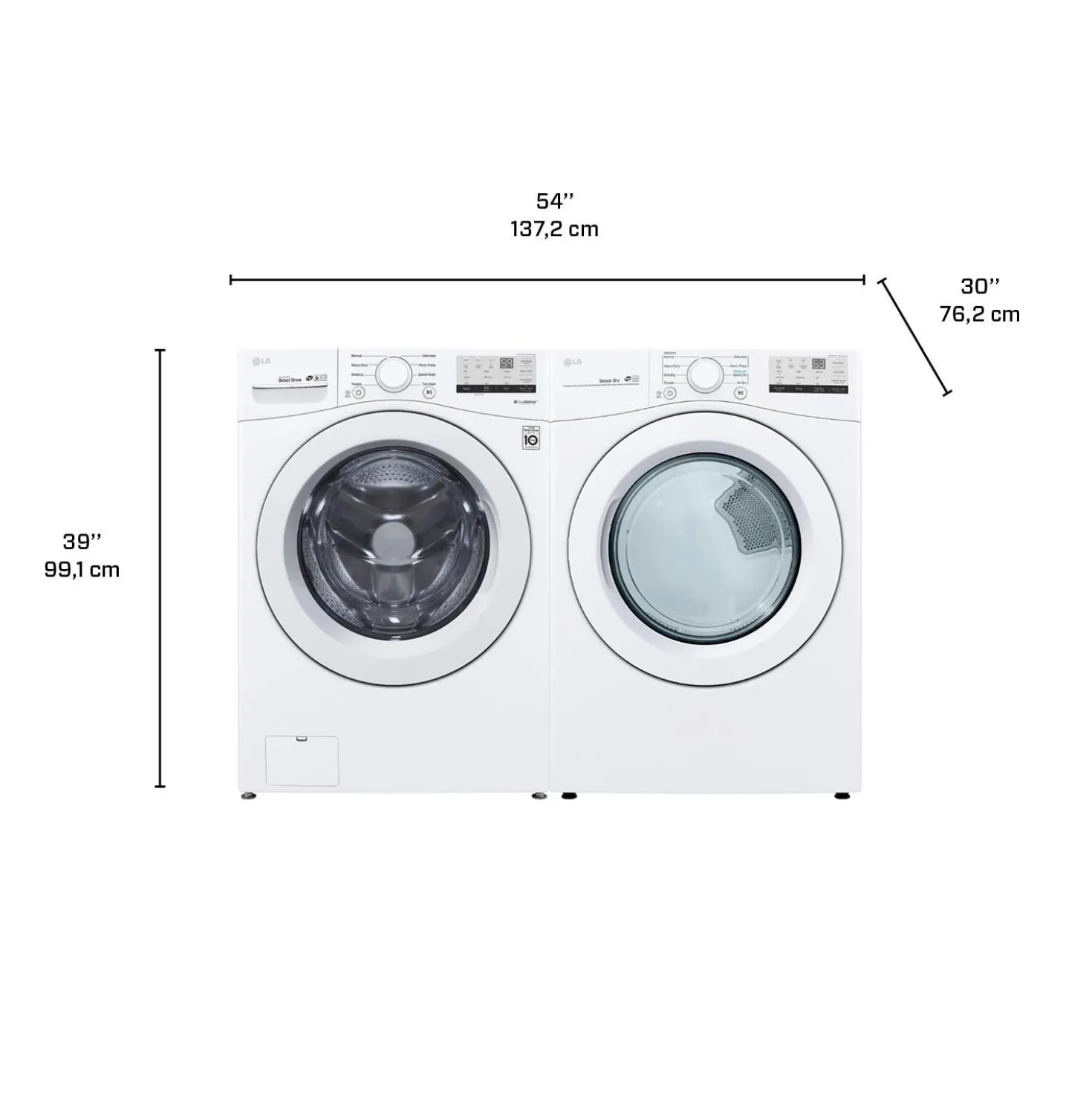 LG Ensemble laveuse sécheuse, Blanc, Chargement frontal