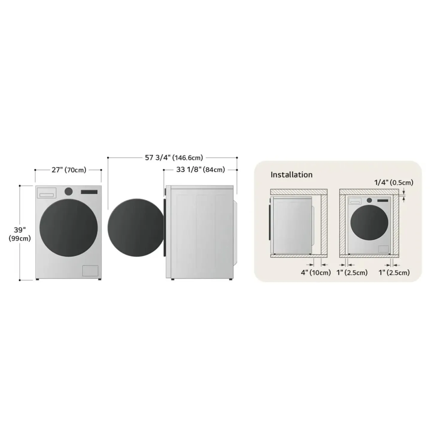LG Ensemble laveuse sécheuse, Inox noir, Chargement frontal