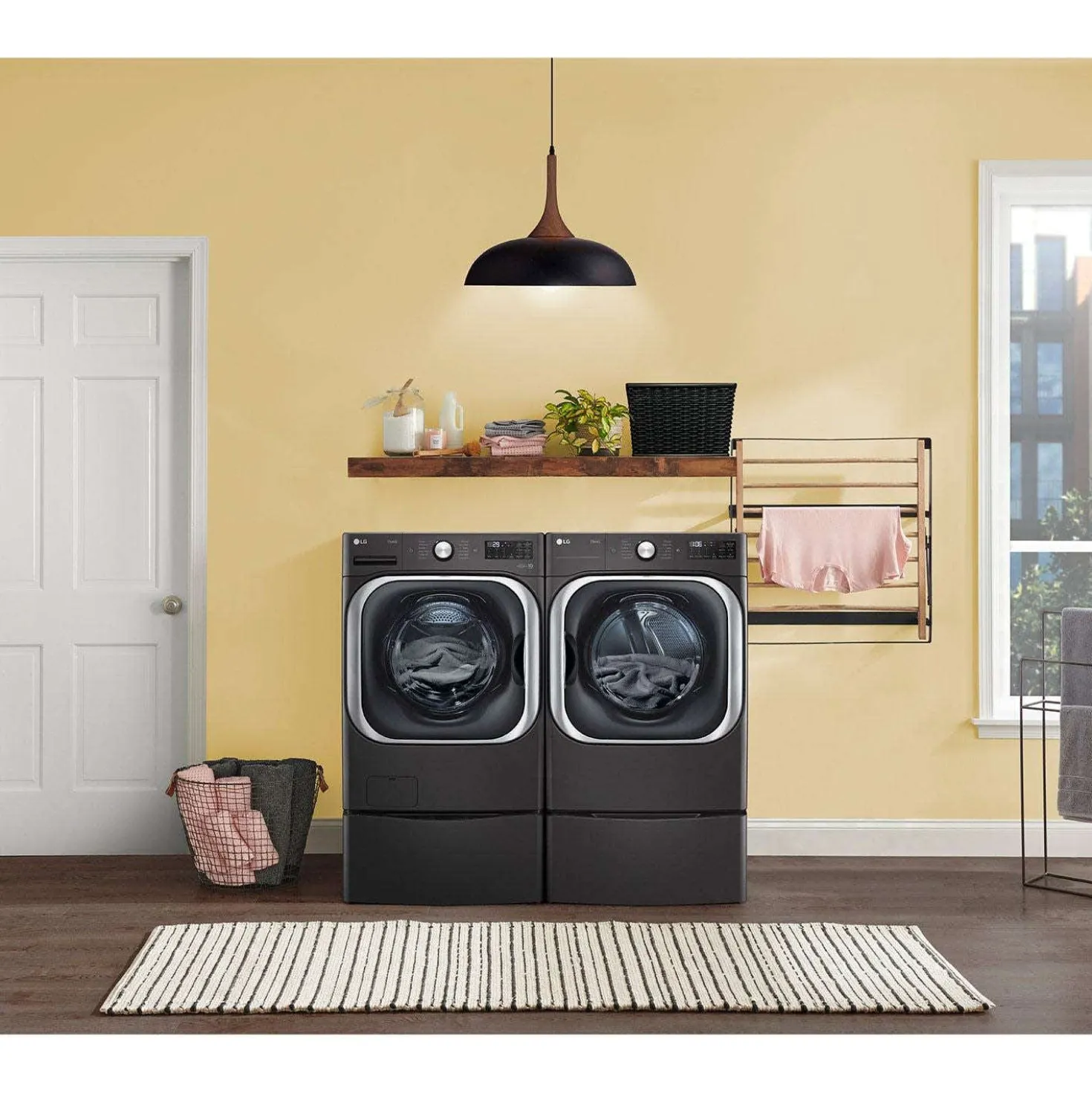 LG Ensemble laveuse sécheuse, Inox noir, Chargement frontal