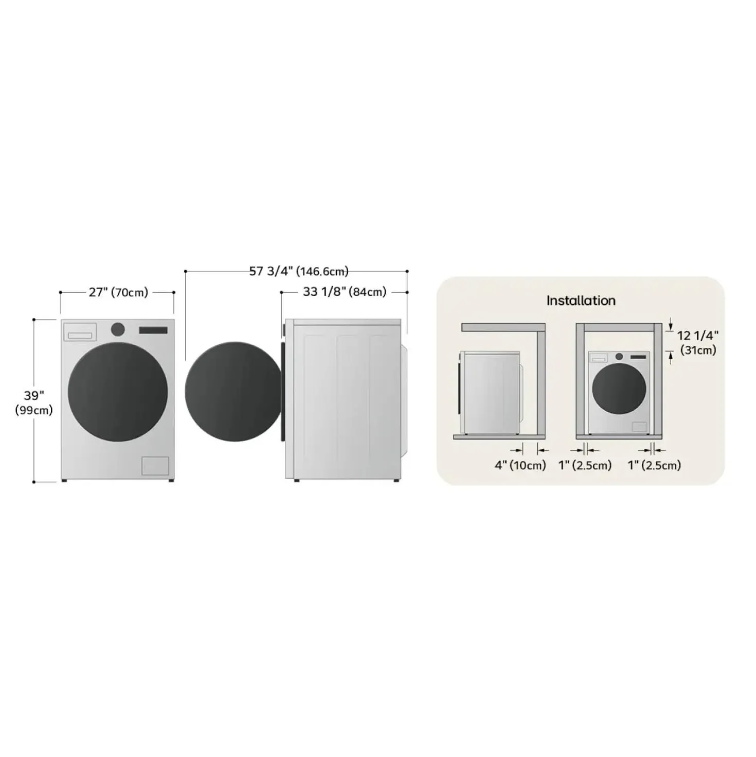 LG Laveuse et sécheuse tout-en-un, Inox Noir, 27", Chargement frontal - WM6998HBA