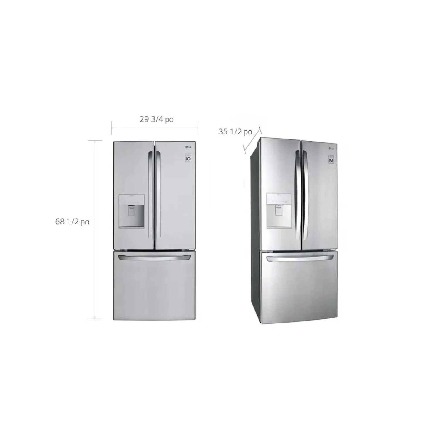 LG Réfrigérateur 21,8 pi3 30 po Acier inoxydable Congélateur en bas, Portes françaises - LRFWS2200S