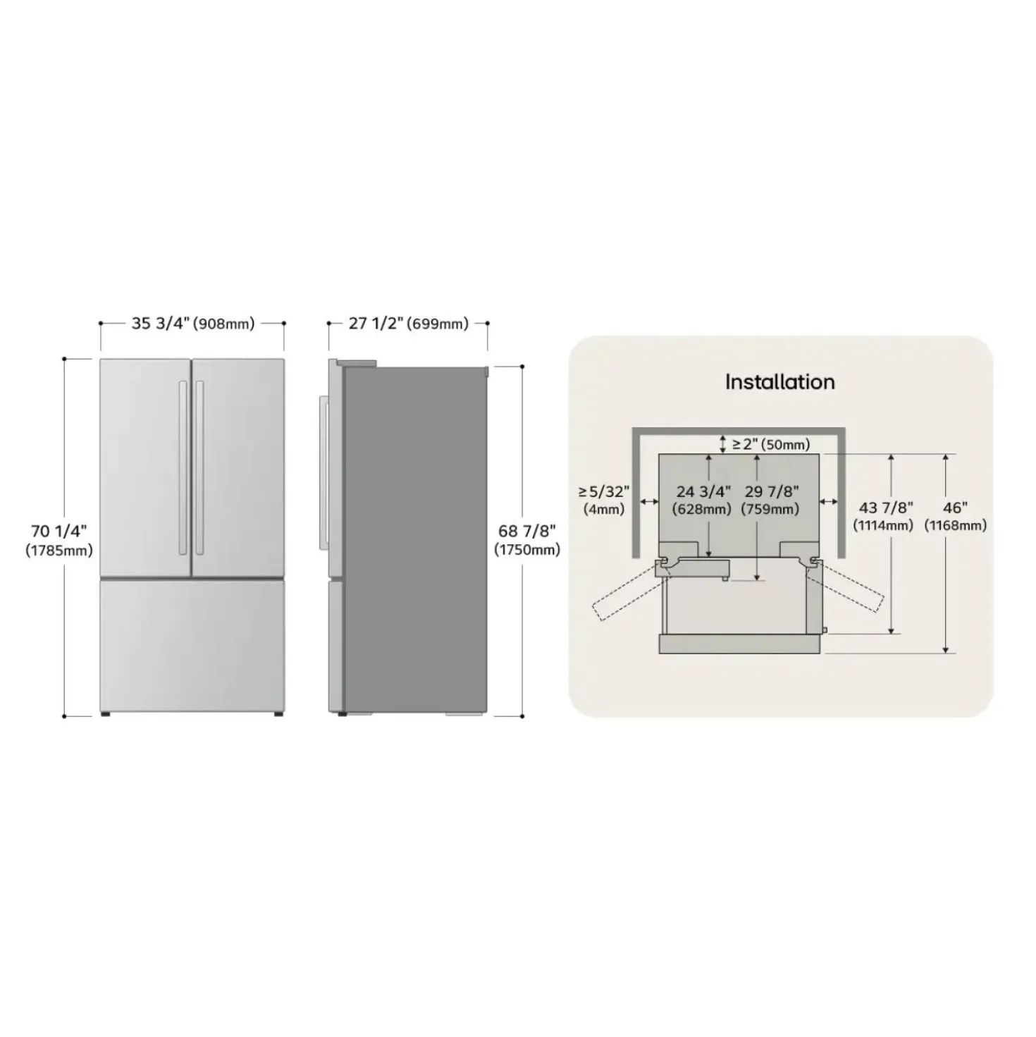 LG Réfrigérateur 23,7 pi3 36 po Acier inoxydable Portes françaises - LF24Z6530S