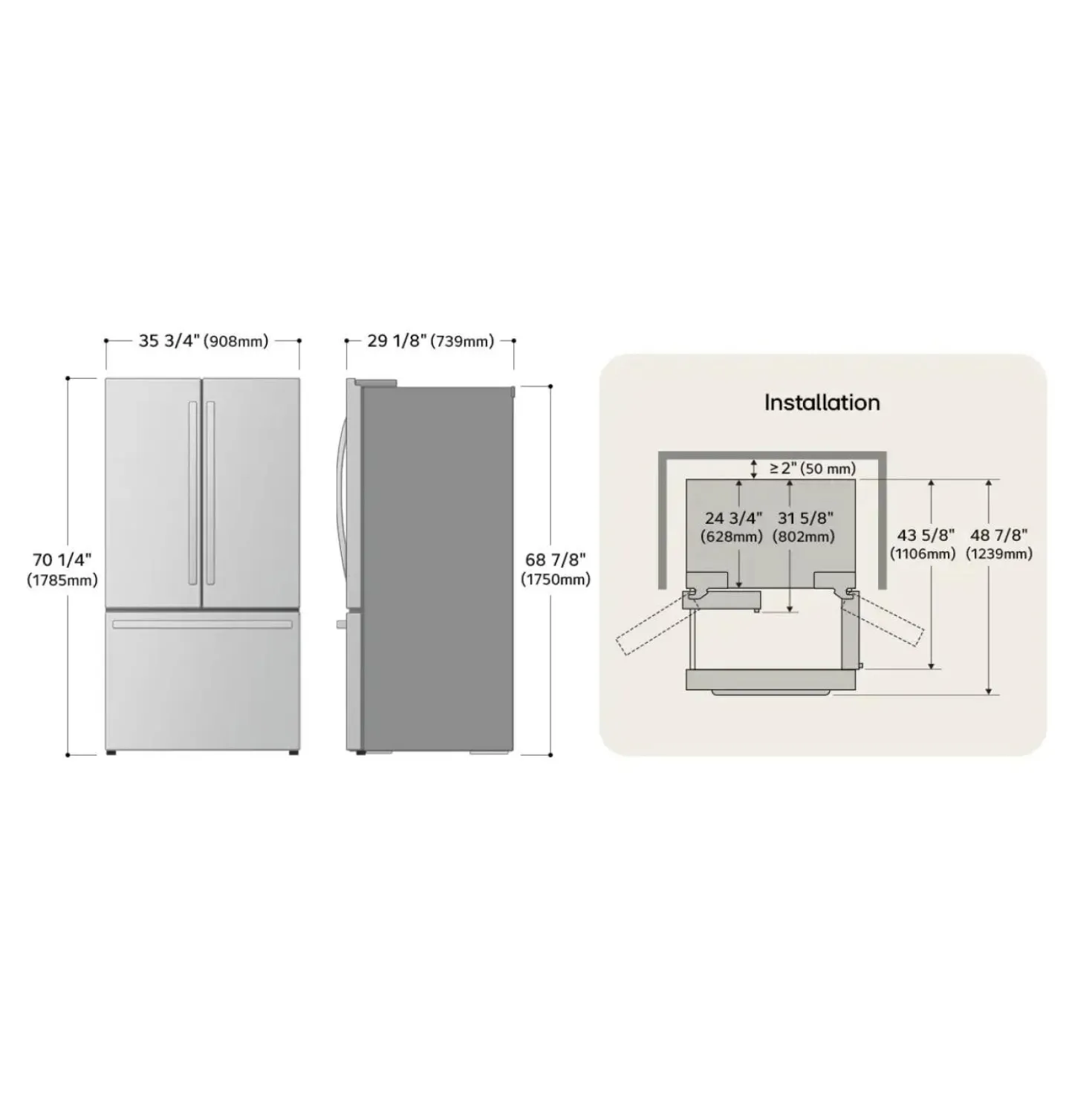 LG Réfrigérateur 26 pi3 36 po Acier inoxydable Congélateur en bas, Portes françaises - LRFXC2606S