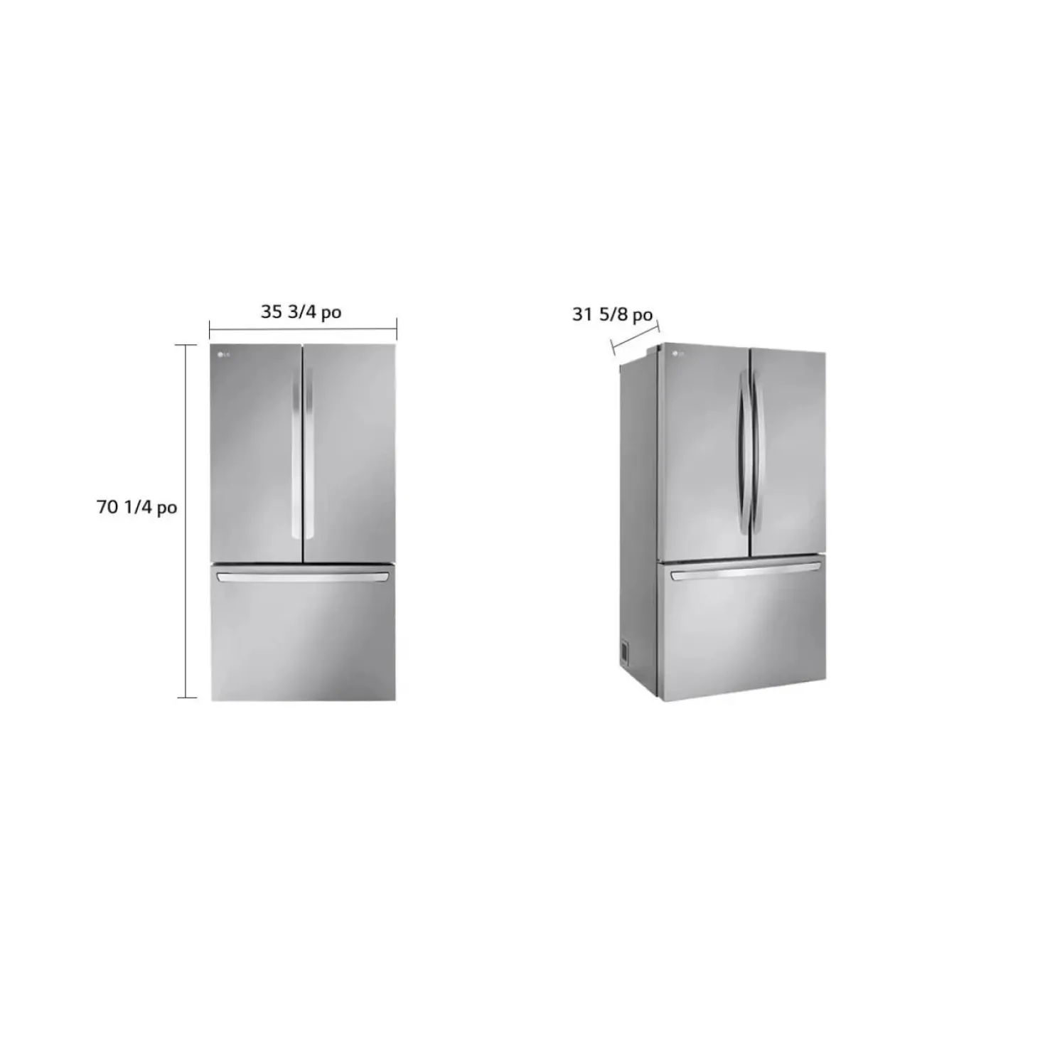 LG Réfrigérateur 27 pi3 36 po Acier inoxydable Congélateur en bas, Portes françaises - LRFLC2706S