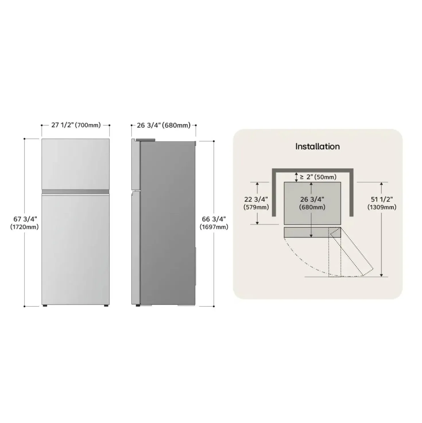 LG Réfrigérateur 11,9 pi3 27 po Argent platine Congélateur en haut - LT13C2000V