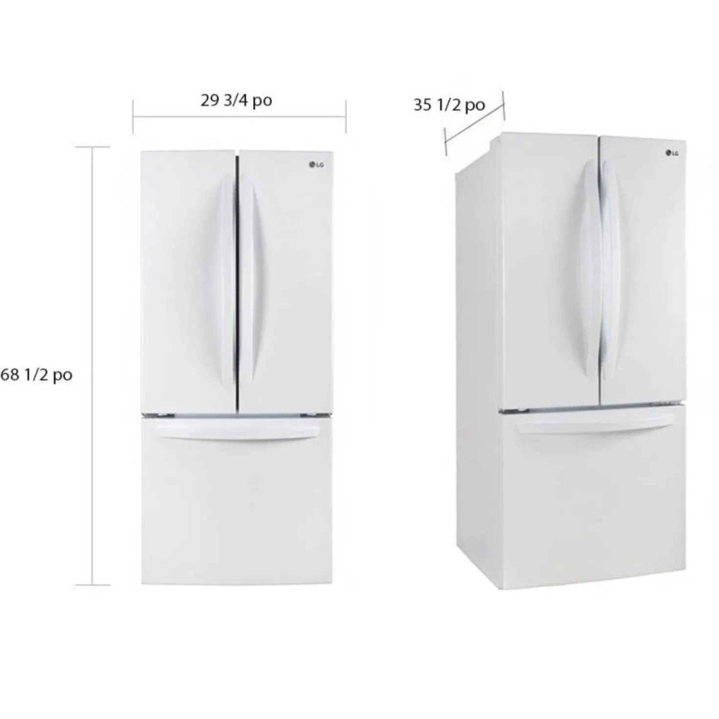 LG Réfrigérateur 21,8 pi3 30 po Blanc Congélateur en bas, Portes françaises - LRFNS2200W