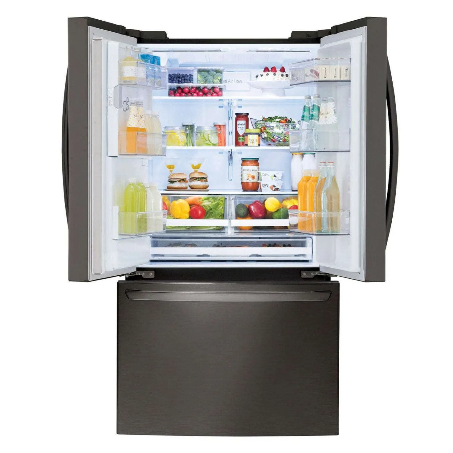 LG Réfrigérateur 28 pi3 36 po Inox Noir Congélateur en bas, Portes françaises - LRFS28XBD