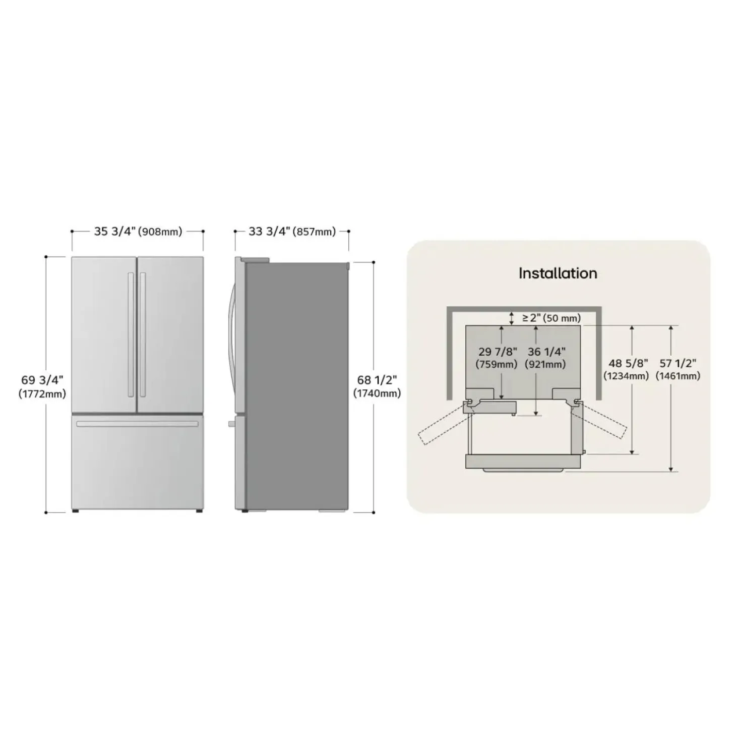 LG Réfrigérateur 28 pi3 36 po Inox Noir Congélateur en bas, Portes françaises - LRFS28XBD