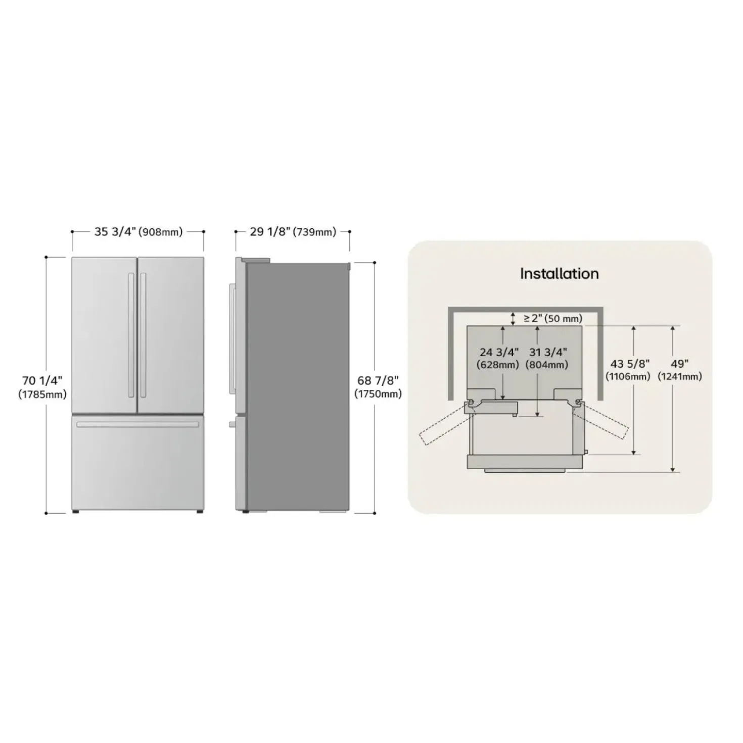 LG STUDIO Réfrigérateur 26,5 pi3 36 po Acier inoxydable Portes françaises - SRFB27S3