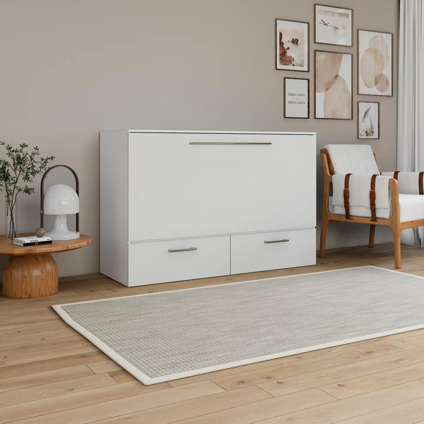 Lit cabinet queen avec matelas 6,5 po - blanc