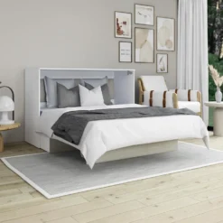 Lit cabinet queen avec matelas 6,5 po - gris
