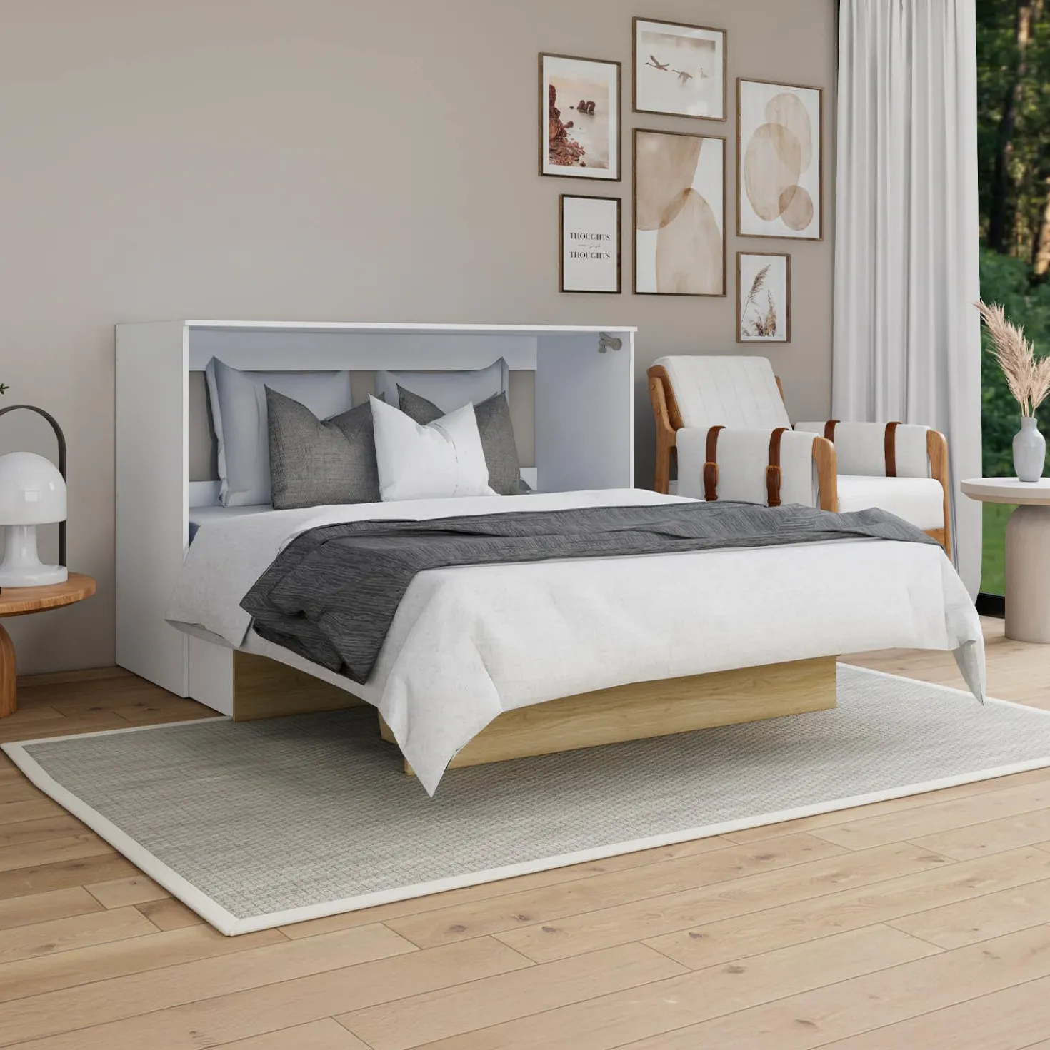 Lit cabinet queen avec matelas 6,5 po - naturel